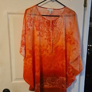 Susan Graver Orange Floral Sheer Blouse